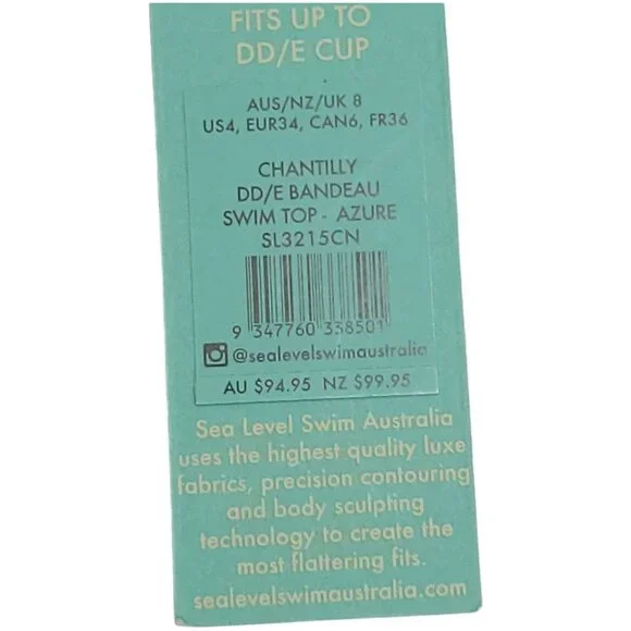 Sea Level Swim Australia Chantilly Bandeau Swim Top Azure DD/E Cup  US 4 - Picture 2 of 15